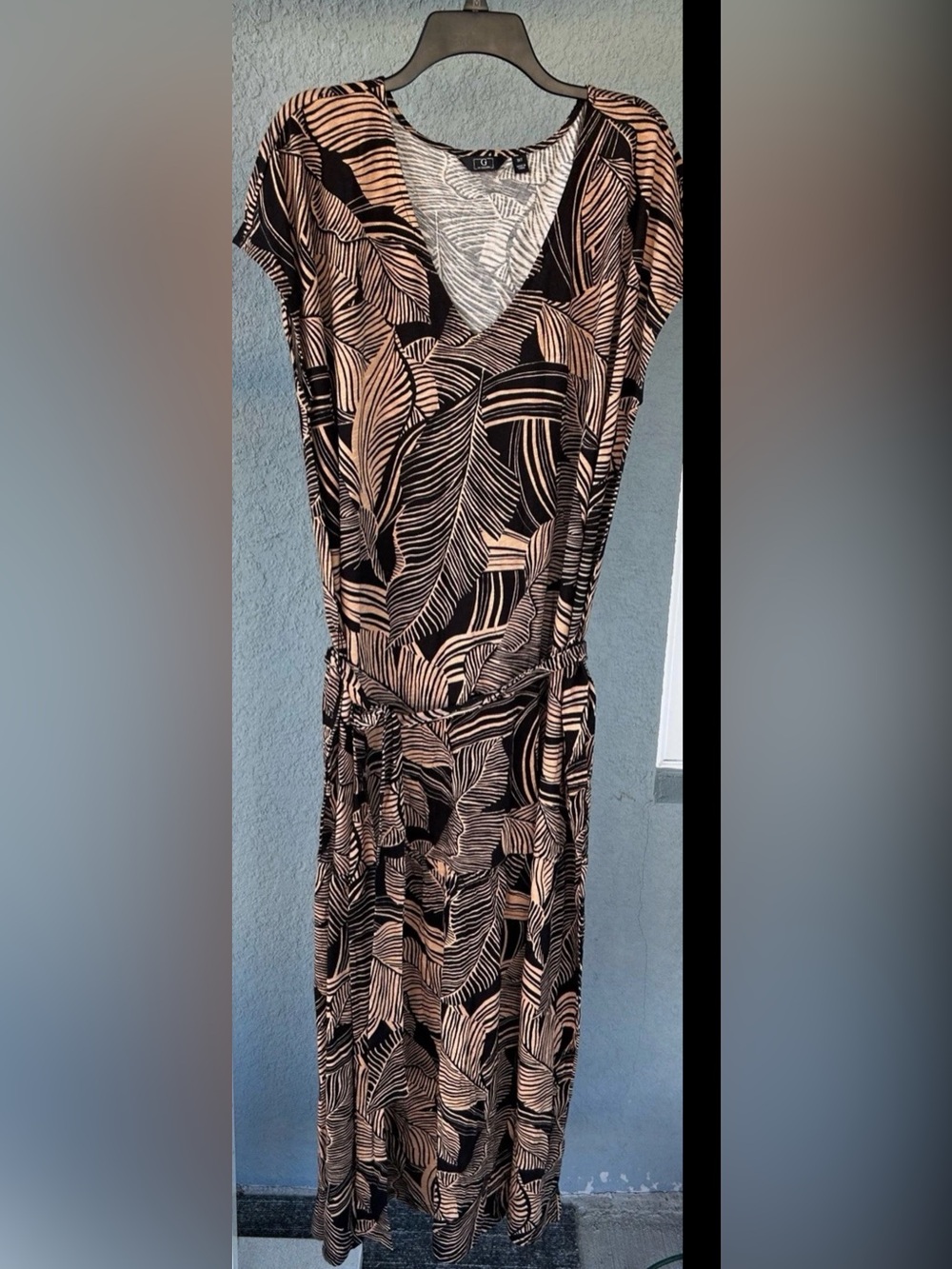 G By Giuliana Black And Tan Tropical Print Pockets Belted Maxi Dress Size 3XT